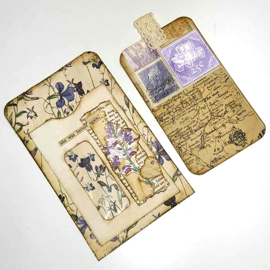 Junk Journaling Ephemera, Coffee-Dyed Window Pocket