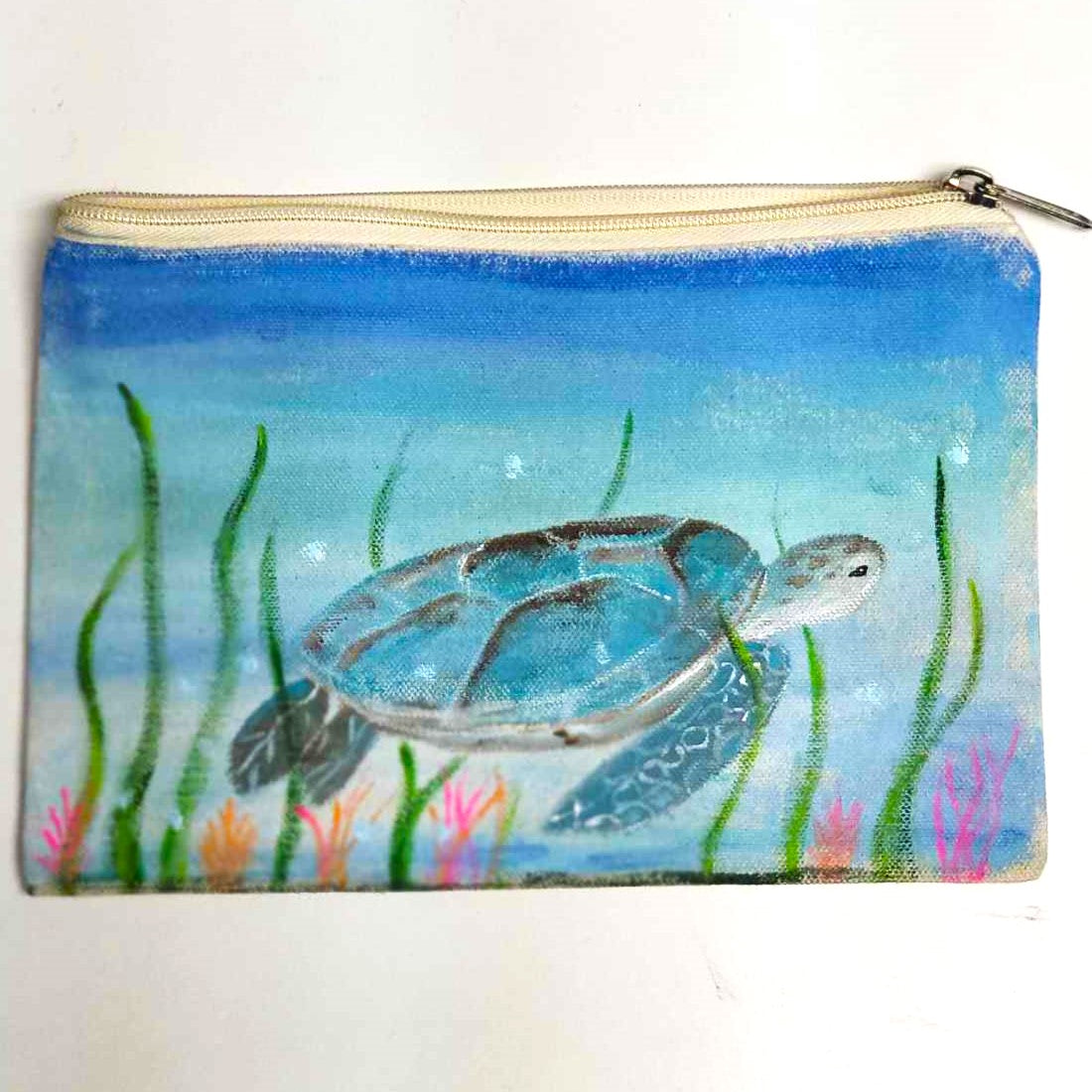 Handpainted Zippered Clutch