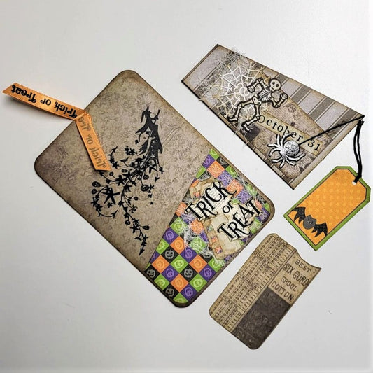 Halloween Junk Journaling Ephemera, Slant Corner Pocket with Ephemera