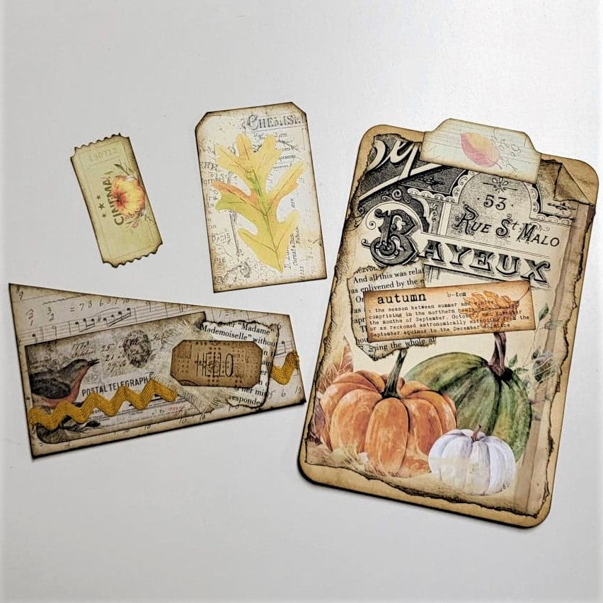 Autumn Junk Journaling Ephemera, Slant Corner Pocket with Ephemera